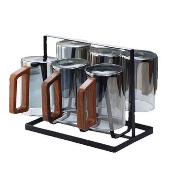 Ceașcă de ceai din sticlă cu mâner din lemn - sticlă borosilicat, rezistentă la temperaturi, cilindrică, set de pahare de apă