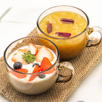 Pahar din sticlă pentru terci de ovăz cu capac și lingură, cu mâner, capacitate mare