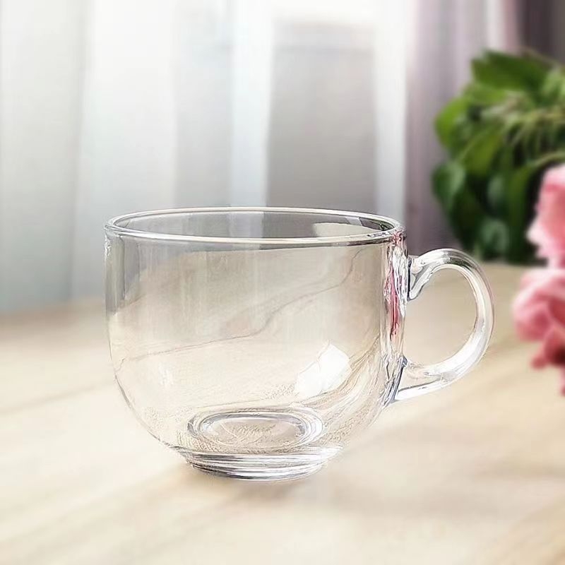 Pahar din sticlă pentru terci de ovăz cu capac și lingură, cu mâner, capacitate mare