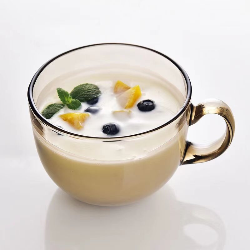 Pahar din sticlă pentru terci de ovăz cu capac și lingură, cu mâner, capacitate mare