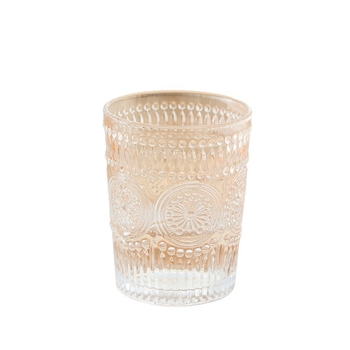 Pahar din sticlă cu design embosat de floarea-soarelui, cilindric, fără mâner, rezistent la temperaturi înalte