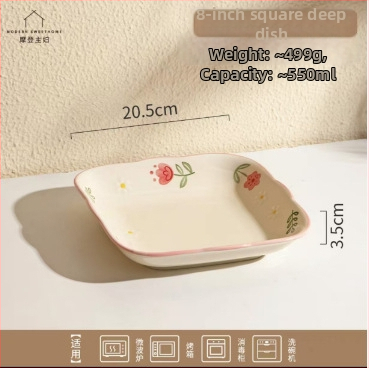 Kerámia tányérkészlet alul-glazúros virág mintával, kör alakú, mikróhullámú sütőben használható