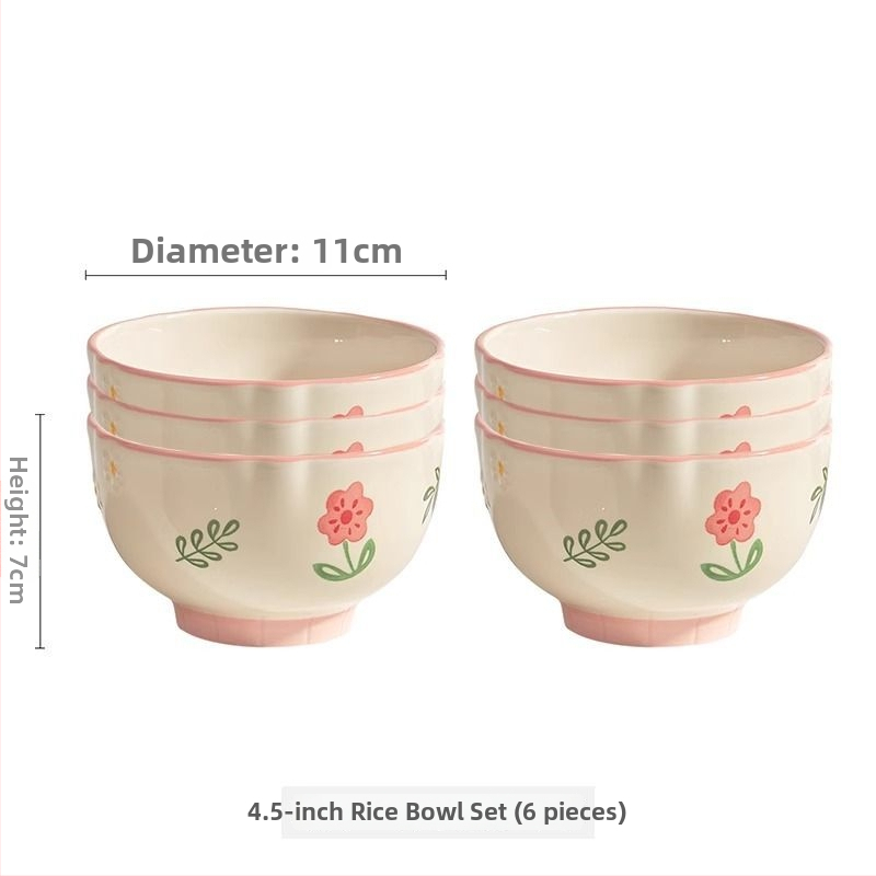 Kerámia tányérkészlet alul-glazúros virág mintával, kör alakú, mikróhullámú sütőben használható