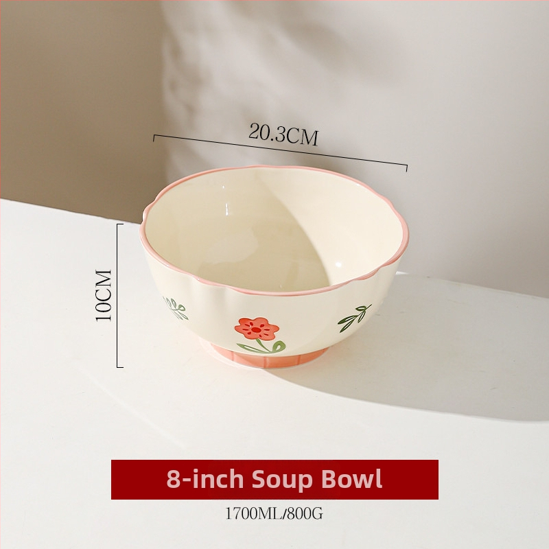 Kerámia tányérkészlet alul-glazúros virág mintával, kör alakú, mikróhullámú sütőben használható