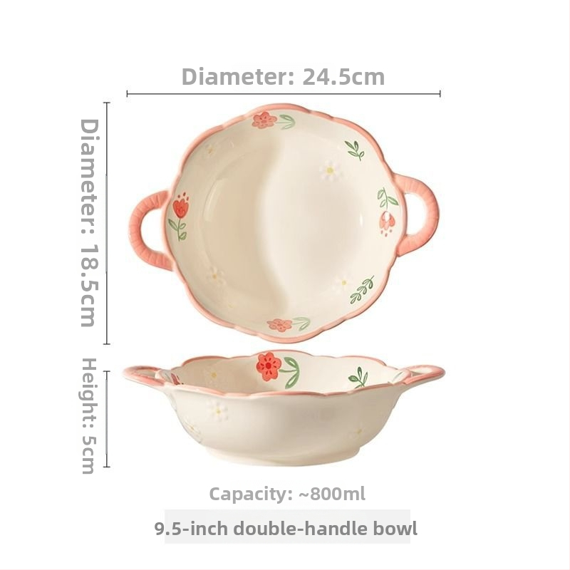 Kerámia tányérkészlet alul-glazúros virág mintával, kör alakú, mikróhullámú sütőben használható