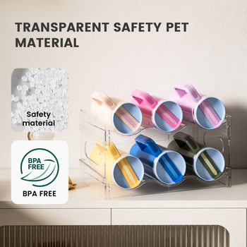 Suport dublu etajat pentru căni și cești de ceai, transparent din PET, montaj snap-on, organizator modern minimalist pentru bucătărie și birou