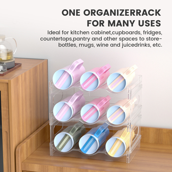 Suport dublu etajat pentru căni și cești de ceai, transparent din PET, montaj snap-on, organizator modern minimalist pentru bucătărie și birou