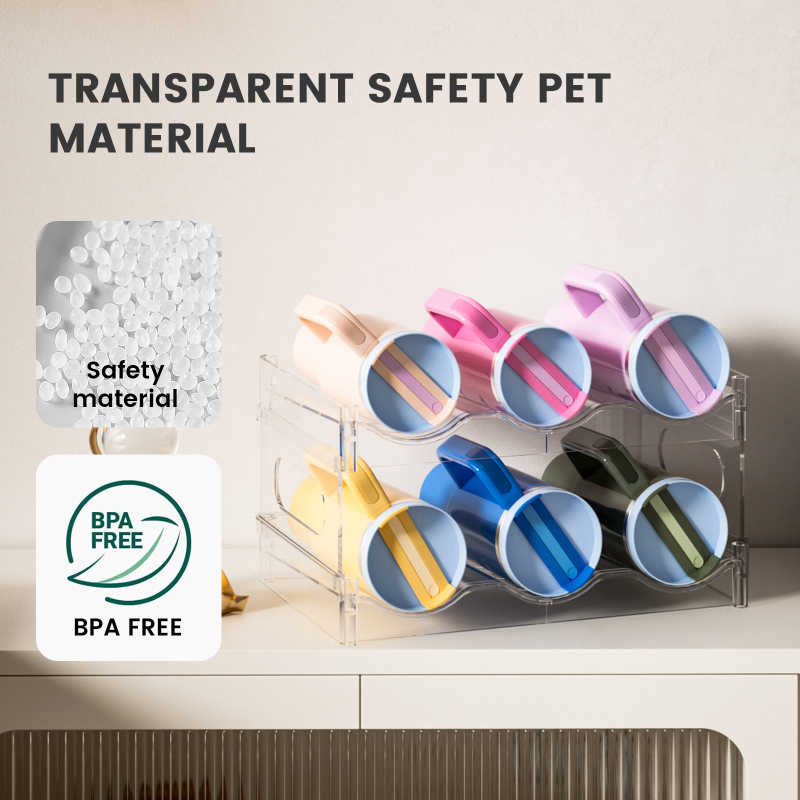 Suport dublu etajat pentru căni și cești de ceai, transparent din PET, montaj snap-on, organizator modern minimalist pentru bucătărie și birou