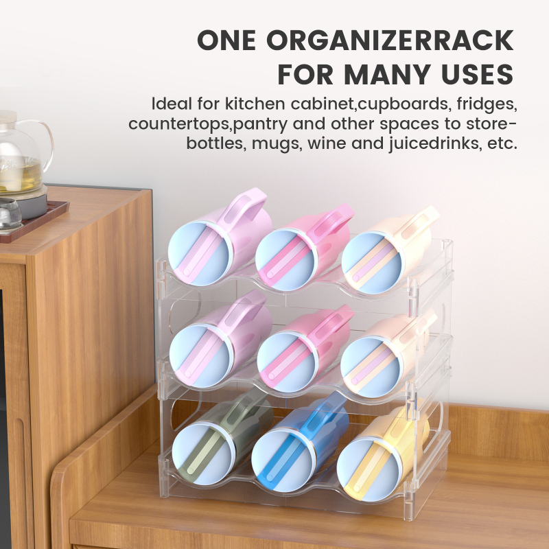 Suport dublu etajat pentru căni și cești de ceai, transparent din PET, montaj snap-on, organizator modern minimalist pentru bucătărie și birou