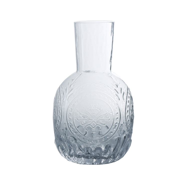 Σετ κανάτας κρύου νερού με ανάγλυφο ηλίανθο και ποτήρια, γυάλινα ποτήρια για χυμούς και ροφήματα, υφή σφυρηλάτησης