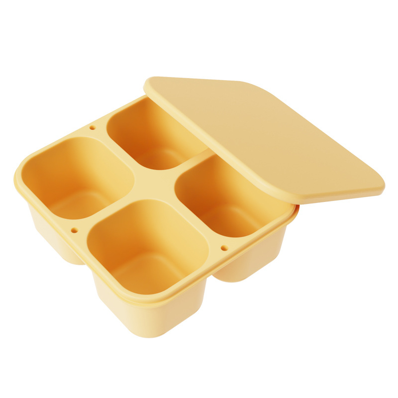 Cutie prânz din silicon cu patru compartimente, pătrată, izolată, compatibilă cu microunde, capacitate 301-500 ml sau 501-800 ml