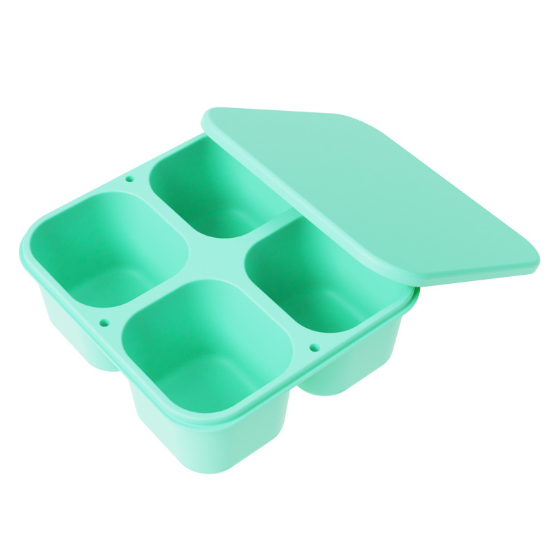 Cutie prânz din silicon cu patru compartimente, pătrată, izolată, compatibilă cu microunde, capacitate 301-500 ml sau 501-800 ml