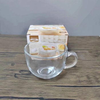 Staklena šalica za mlijeko s drškom, 450 ml, šalica za doručak, prozirna, dvodijelni poklon-set