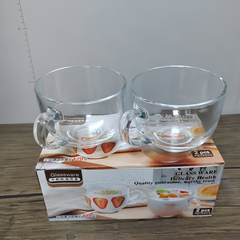 Staklena šalica za mlijeko s drškom, 450 ml, šalica za doručak, prozirna, dvodijelni poklon-set