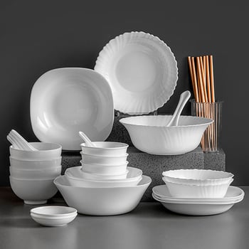 Set boluri și farfurii din sticlă-porcelan, stil Nordic, rotunde, compatibil cu microunde, rezistență la căldură