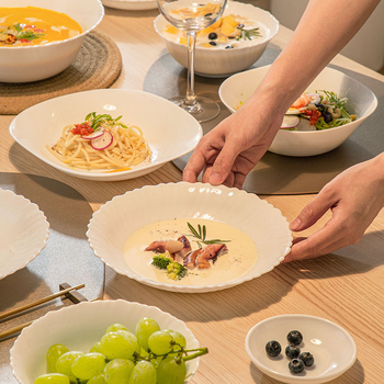 Set boluri și farfurii din sticlă-porcelan, stil Nordic, rotunde, compatibil cu microunde, rezistență la căldură