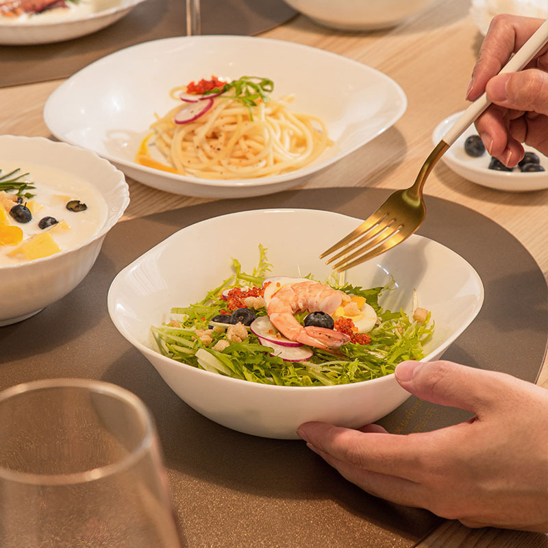 Set boluri și farfurii din sticlă-porcelan, stil Nordic, rotunde, compatibil cu microunde, rezistență la căldură