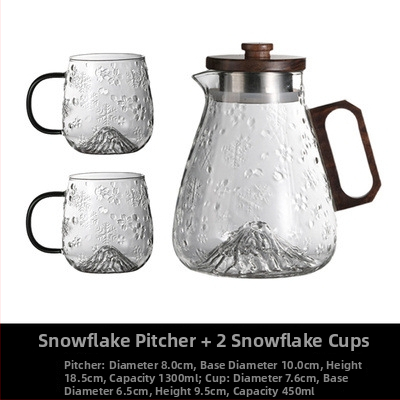 Sada pohárov na vodu z borosilikátového skla so vzorom snehovej vločky a studeným kanvičkou, veľká kapacita, odolná voči teplu, s držadlom
