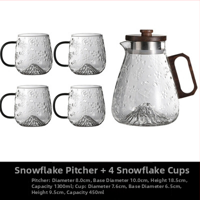 Sada pohárov na vodu z borosilikátového skla so vzorom snehovej vločky a studeným kanvičkou, veľká kapacita, odolná voči teplu, s držadlom