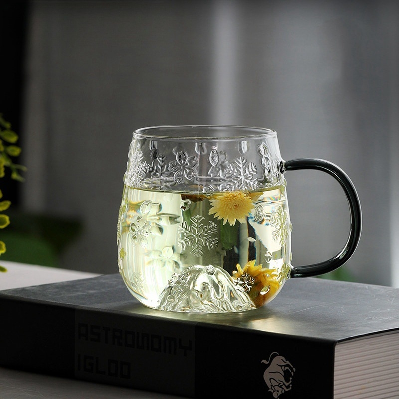 Set čaša za vodu od borosilikatnog stakla sa dizajnom pahulje i hladnim čajnikom, velike kapacitete, otporno na toplinu, s držačem