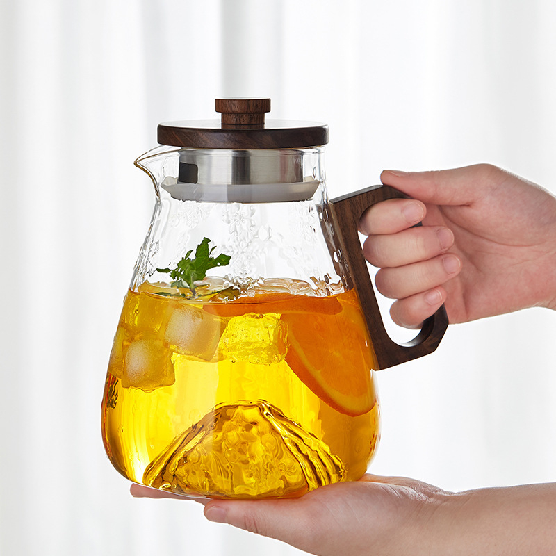 Set čaša za vodu od borosilikatnog stakla sa dizajnom pahulje i hladnim čajnikom, velike kapacitete, otporno na toplinu, s držačem