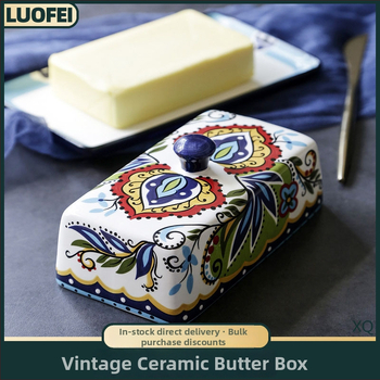 Керамична кутия за масло и сирене за съхранение, творчески ретро стил (керамика; съхранение на масло/сирене; национален моден стил; есен 2019)