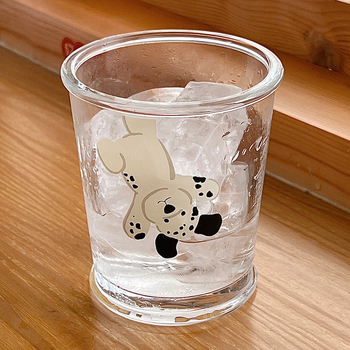 Pahar de apă din sticlă — stil Cartoon Ins, strat unic, formă circulară, fără mâner, logo tipărit