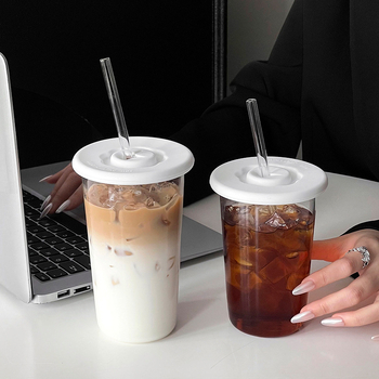 Barx pahar de băut cu pai și capac, din sticlă borosilicat, rezistent la temperaturi înalte