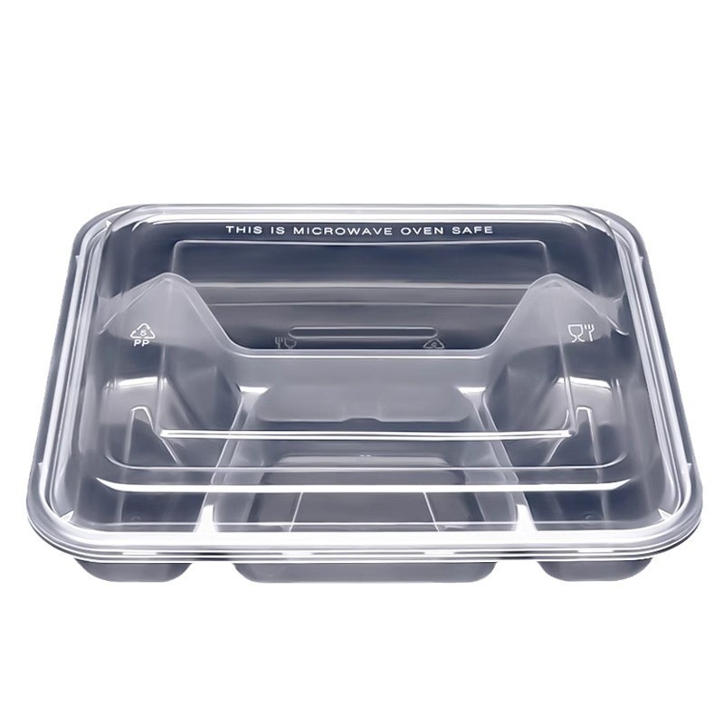 Cutie de prânz de unică folosință cu mai multe compartimente, îngroșată, etanșă la scurgeri, din PP transparent, de calitate alimentară, potrivită pentru microunde