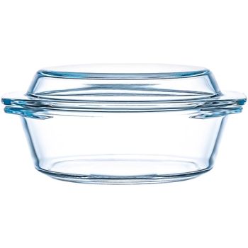 Bol din sticlă rezistent la temperaturi, compatibil cu microunde, cu două mânere, formă rotundă, diametru 21–22,9 cm