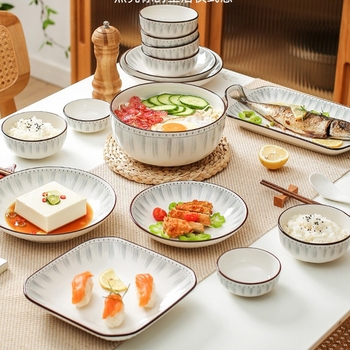 Yahaoda porculanski set posuđa – moderni minimalistički stil s prugastim pod-glazurnim dizajnom, prikladan za mikrovalnu, setovi 28/46/38/52/35 komada