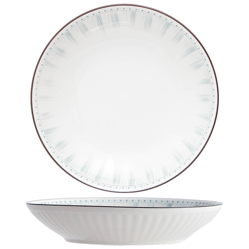 Yahaoda porculanski set posuđa – moderni minimalistički stil s prugastim pod-glazurnim dizajnom, prikladan za mikrovalnu, setovi 28/46/38/52/35 komada