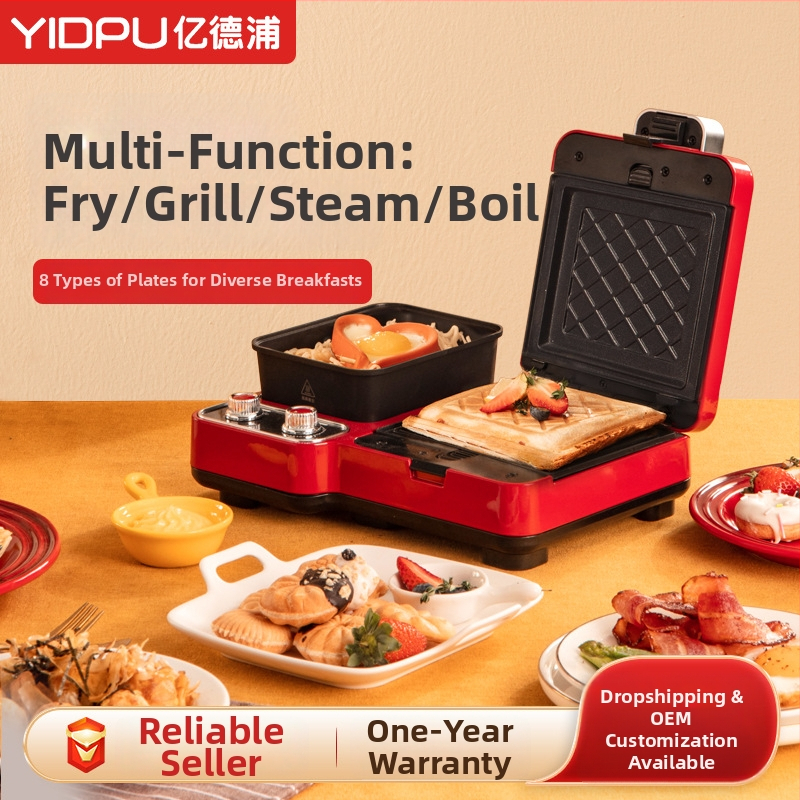 Yidepu YD-520Z Raňajkový stroj tri v jednom – 1200W, 220V/50Hz; funkcie: ohrev, grilovanie, pečenie, uvarené vajce, smažené vajce; plne automatický režim, mechanické ovládanie.