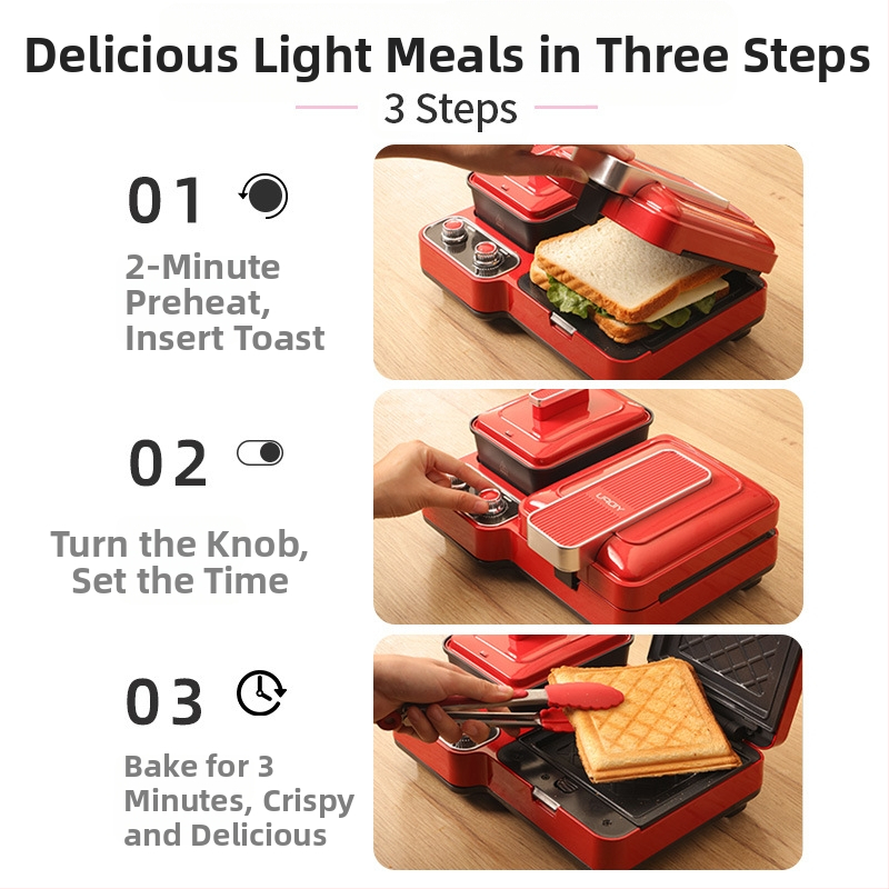 Yidepu YD-520Z Raňajkový stroj tri v jednom – 1200W, 220V/50Hz; funkcie: ohrev, grilovanie, pečenie, uvarené vajce, smažené vajce; plne automatický režim, mechanické ovládanie.