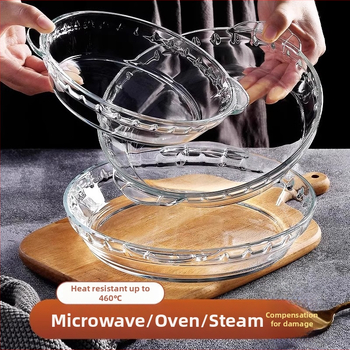 Sklenená nádoba na pečenie s odolnosťou voči vysokým teplotám, vhodná do mikrovlnky, priehľadný tanier na podávanie pre domácnosť