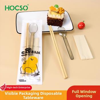 Μίας χρήσης μπαμπού chopsticks με κουτάλι, σετ τεσσάρων τεμαχίων με λογότυπο για επαγγελματικό catering