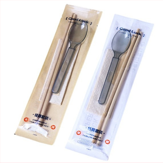 Μίας χρήσης μπαμπού chopsticks με κουτάλι, σετ τεσσάρων τεμαχίων με λογότυπο για επαγγελματικό catering