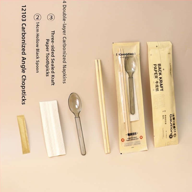 Μίας χρήσης μπαμπού chopsticks με κουτάλι, σετ τεσσάρων τεμαχίων με λογότυπο για επαγγελματικό catering