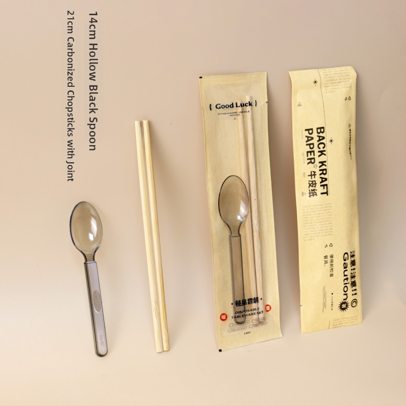 Μίας χρήσης μπαμπού chopsticks με κουτάλι, σετ τεσσάρων τεμαχίων με λογότυπο για επαγγελματικό catering