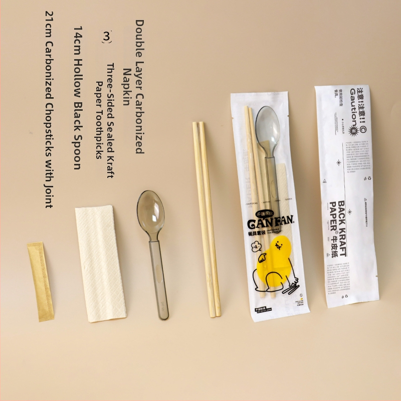 Μίας χρήσης μπαμπού chopsticks με κουτάλι, σετ τεσσάρων τεμαχίων με λογότυπο για επαγγελματικό catering