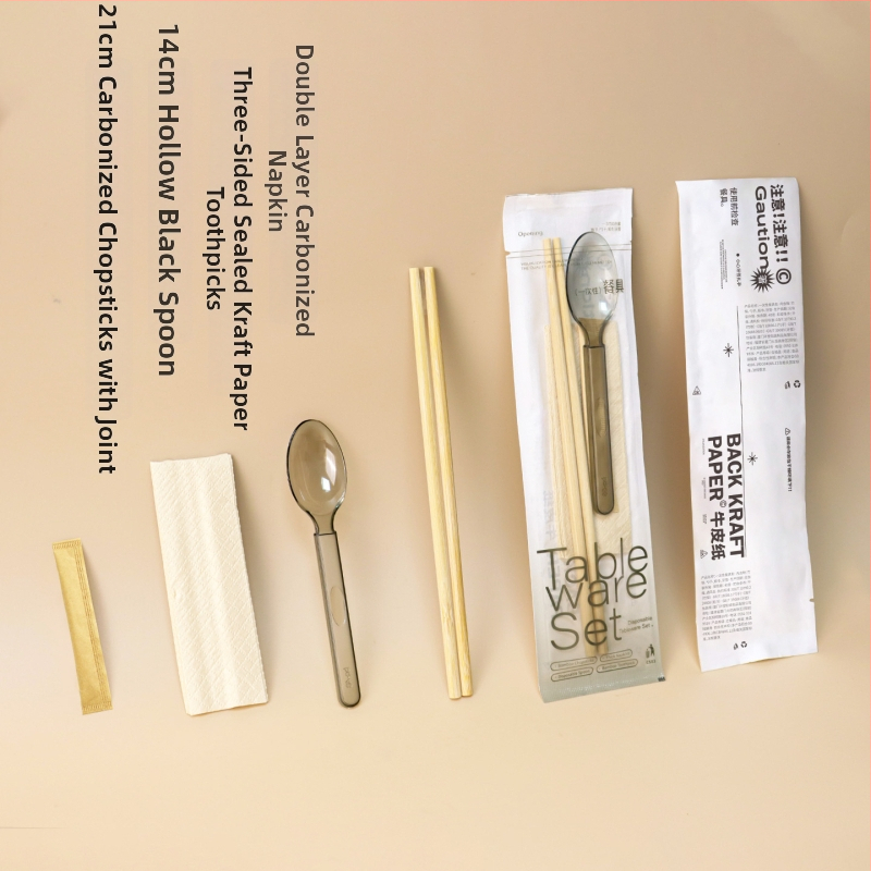 Μίας χρήσης μπαμπού chopsticks με κουτάλι, σετ τεσσάρων τεμαχίων με λογότυπο για επαγγελματικό catering