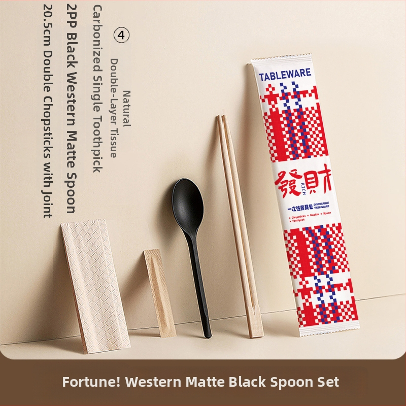 Μίας χρήσης μπαμπού chopsticks με κουτάλι, σετ τεσσάρων τεμαχίων με λογότυπο για επαγγελματικό catering