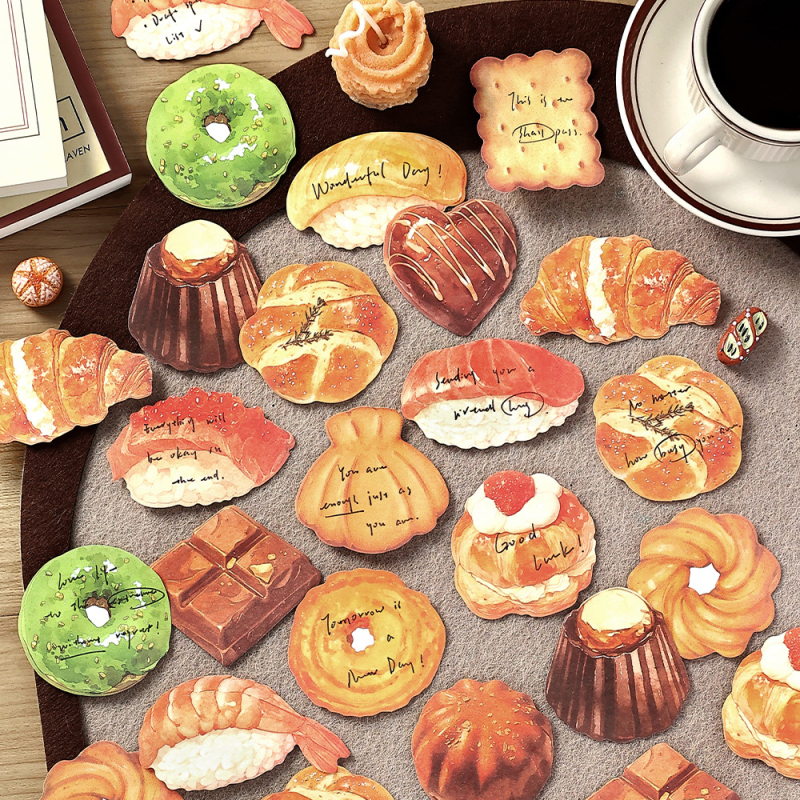 Σετ Post-it σημειώσεων - θεματικό με ψωμί σε ιαπωνικό kawaii στυλ για ημερολόγιο - 120 εσωτερικές σελίδες - Mr. Paper - βασική συσκευασία