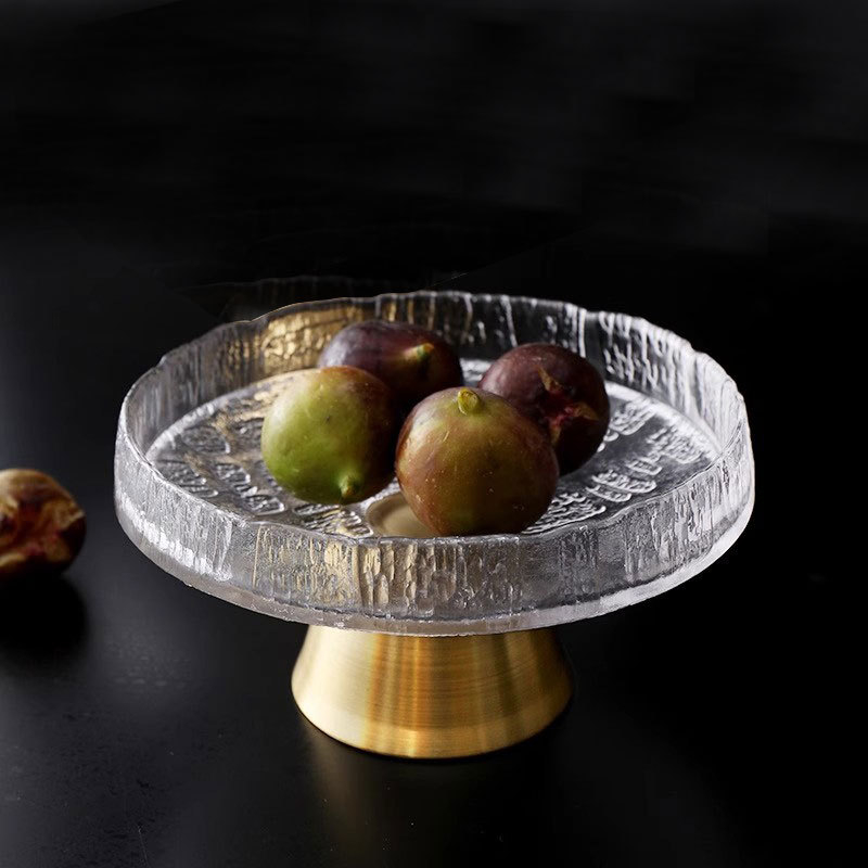 Farfurie de fructe din sticlă cu picioare înalte, model grilă, stil nordic simplu (Material: sticlă; Brand: Peiming; Categorie: farfurie de fructe; Stil: nordic simplu; Model: grilă)