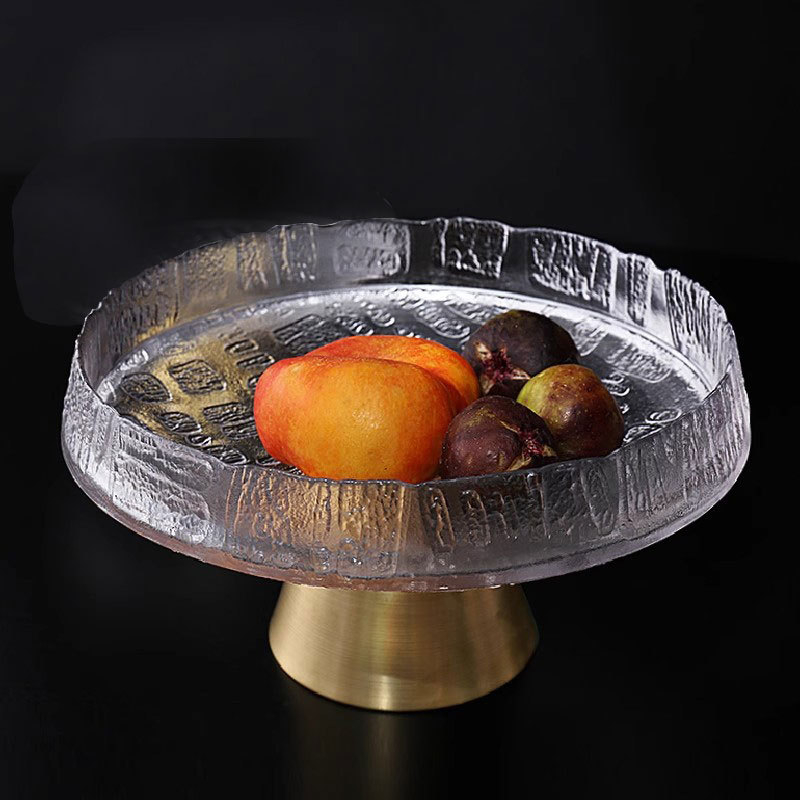 Farfurie de fructe din sticlă cu picioare înalte, model grilă, stil nordic simplu (Material: sticlă; Brand: Peiming; Categorie: farfurie de fructe; Stil: nordic simplu; Model: grilă)