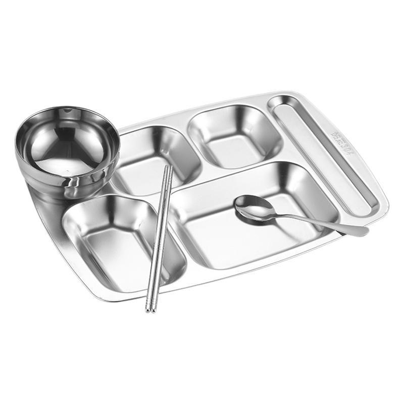 Set podijeljenih tanjura od 304 nehrđajućeg čelika, sigurno za hranu, pravokutnog oblika, uključuje zdjele, štapiće i žlice