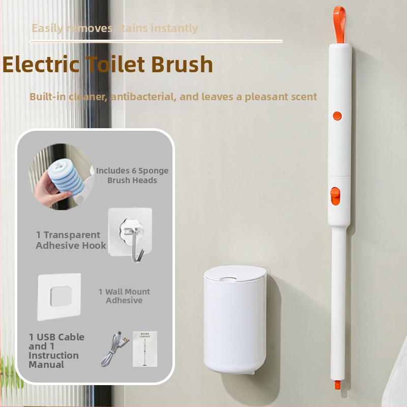 Nástenná elektrická kefa na toaletu na jednorazové použitie s vymeniteľnou hlavou a úložným stojanom | Daily hundred | Plast