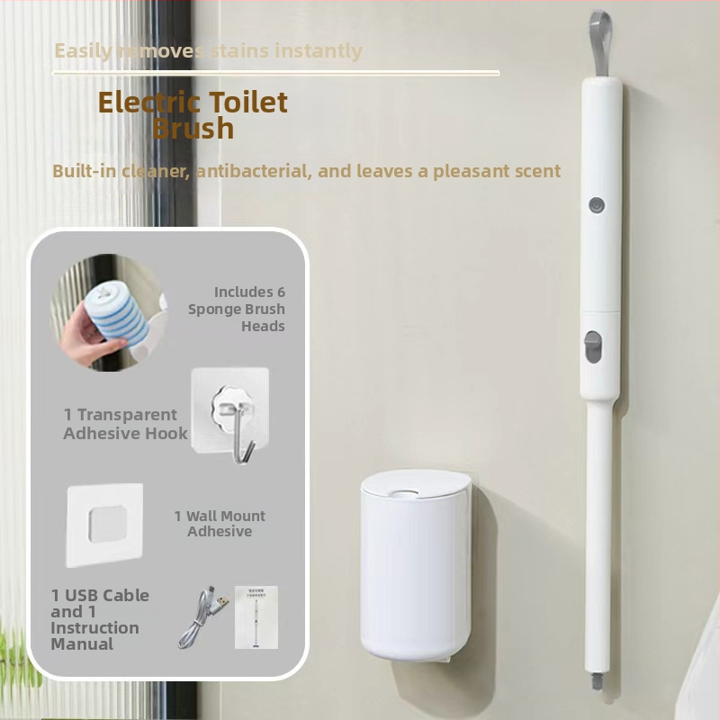 Nástenná elektrická kefa na toaletu na jednorazové použitie s vymeniteľnou hlavou a úložným stojanom | Daily hundred | Plast