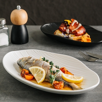 Farfurie ceramică pentru pește la abur — formă neregulată, stil simplu, model 69850, nu este potrivită pentru microunde
