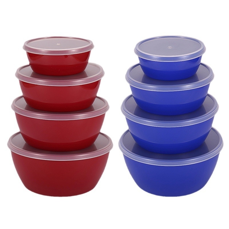 Кръгъл пластмасов комплект за съхранение на храната със затварящи се капаци, 301–500 ml, подходящ за хладилник и фризер